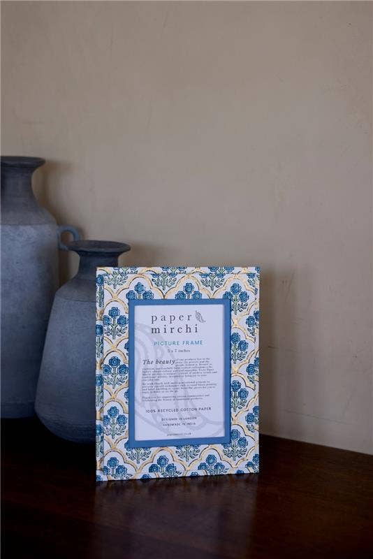 Block Printed Picture Frame - Trellis Indigo