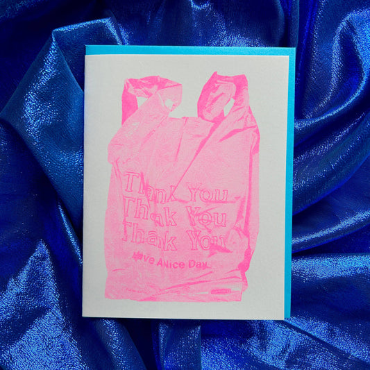 Pink Thank You Bag - Risograph Greeting Card