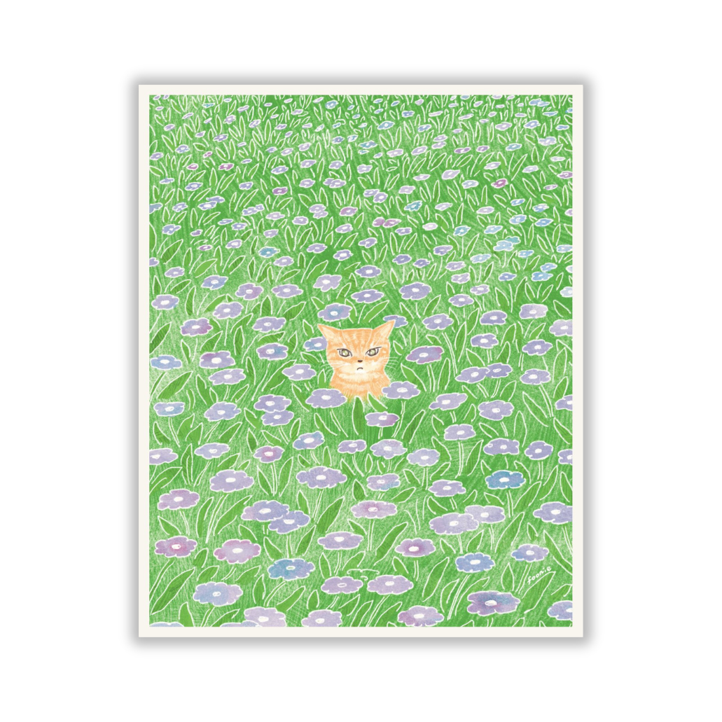 Cat in the Flower Field Print 8x10"