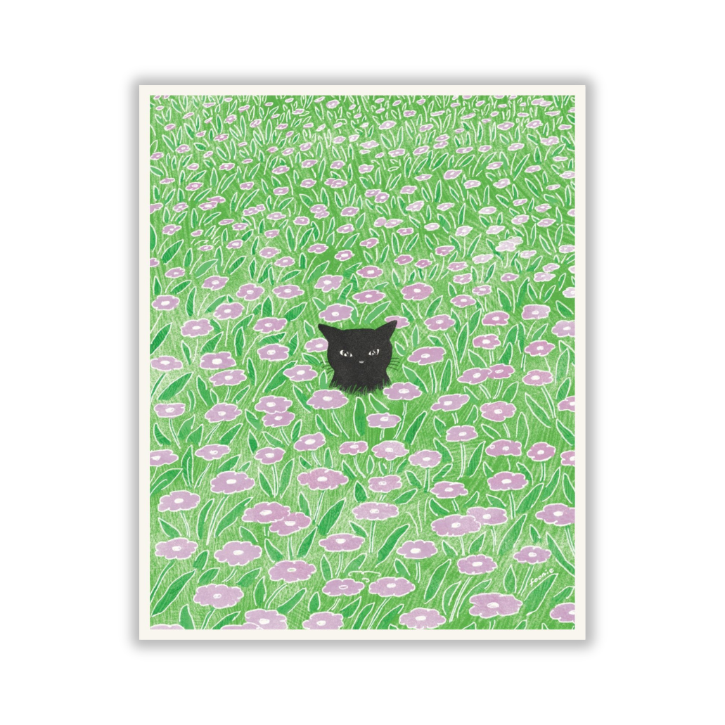 Cat in the Flower Field Print 8x10"
