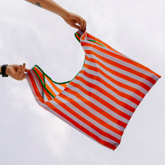 Blue & Maroon Stripes - Foldable Reusable Bag