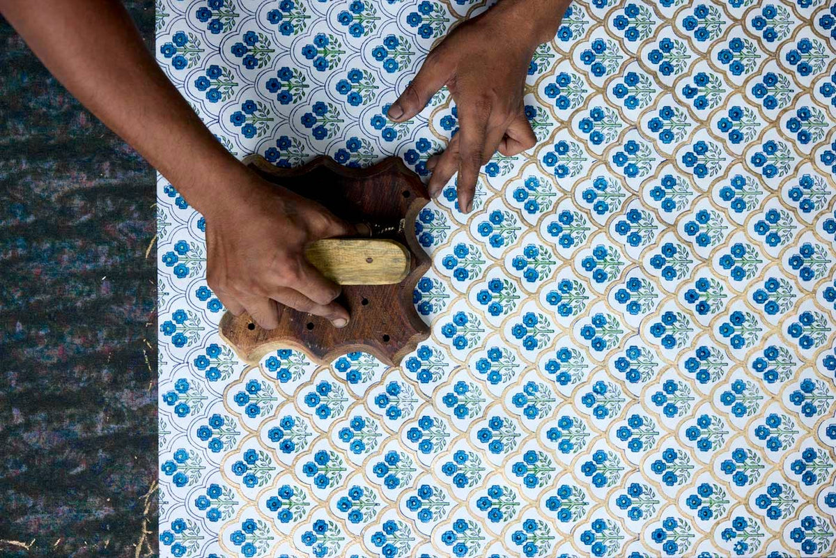 Block Printed Picture Frame - Trellis Indigo