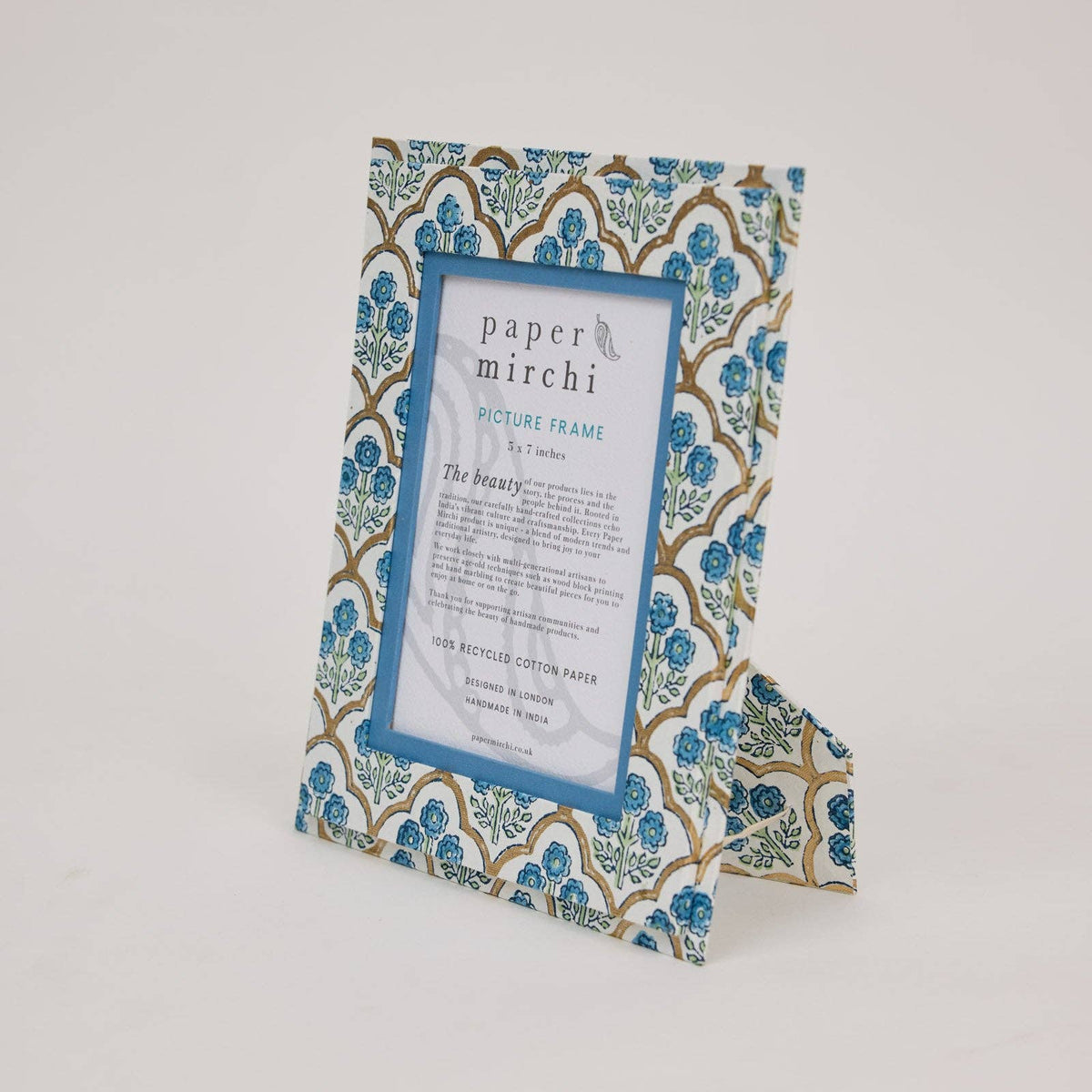 Block Printed Picture Frame - Trellis Indigo