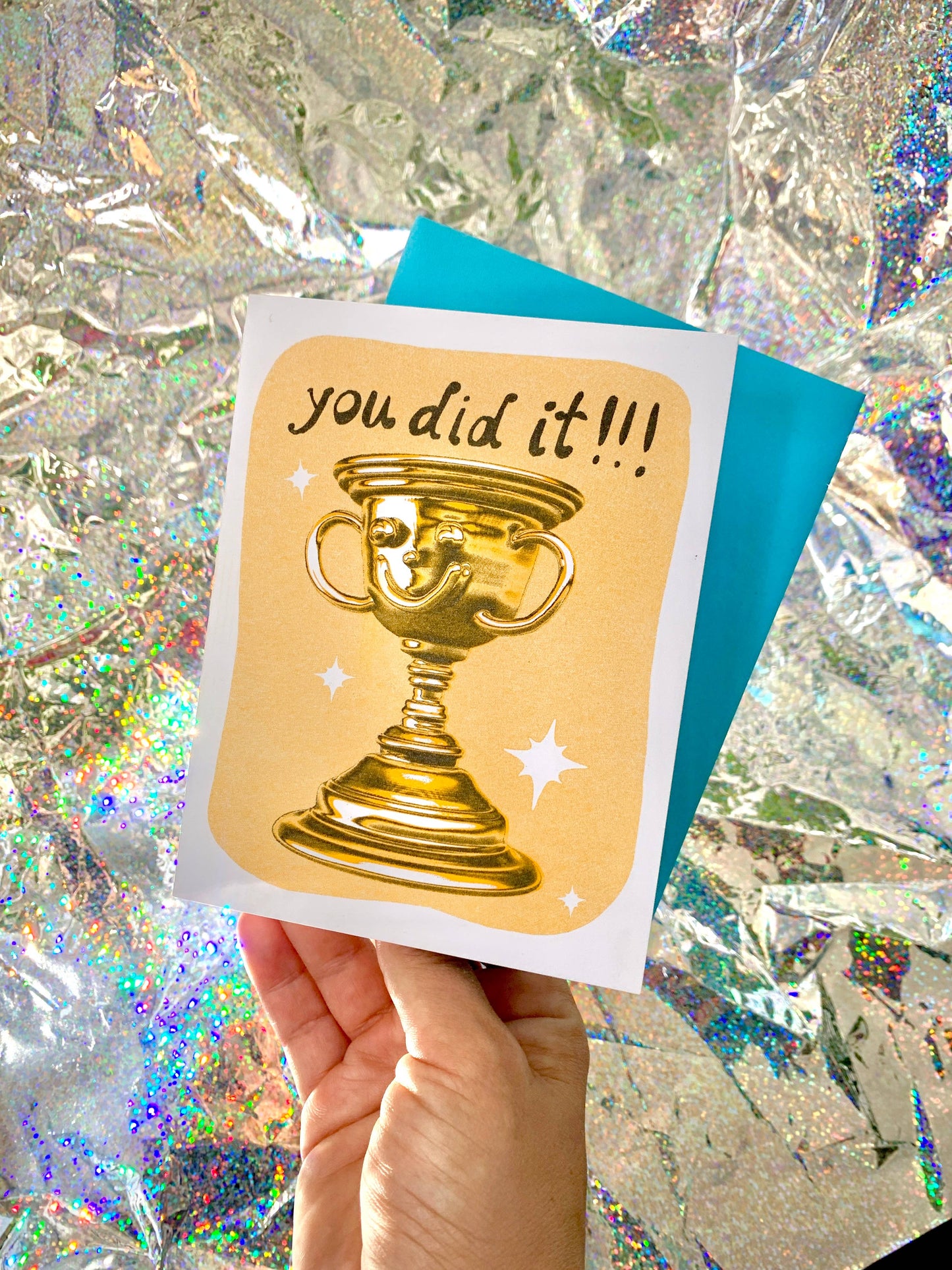 You Did It! Trophy - Risograph Greeting Card