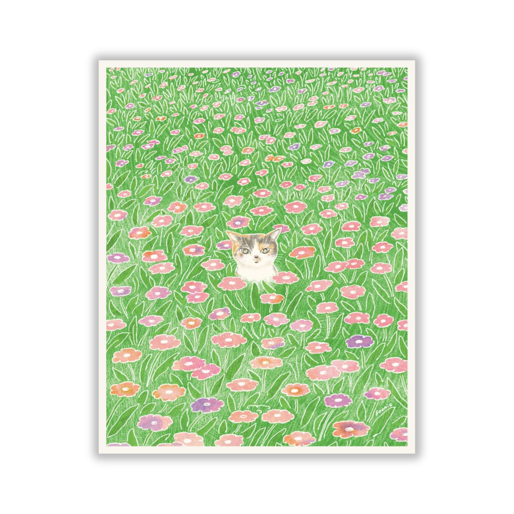 Cat in the Flower Field Print 8x10"