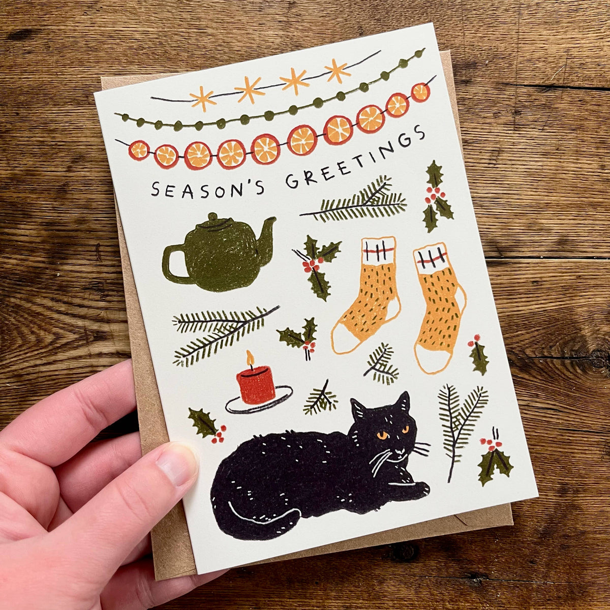 Season's Greetings Card - Black Cat