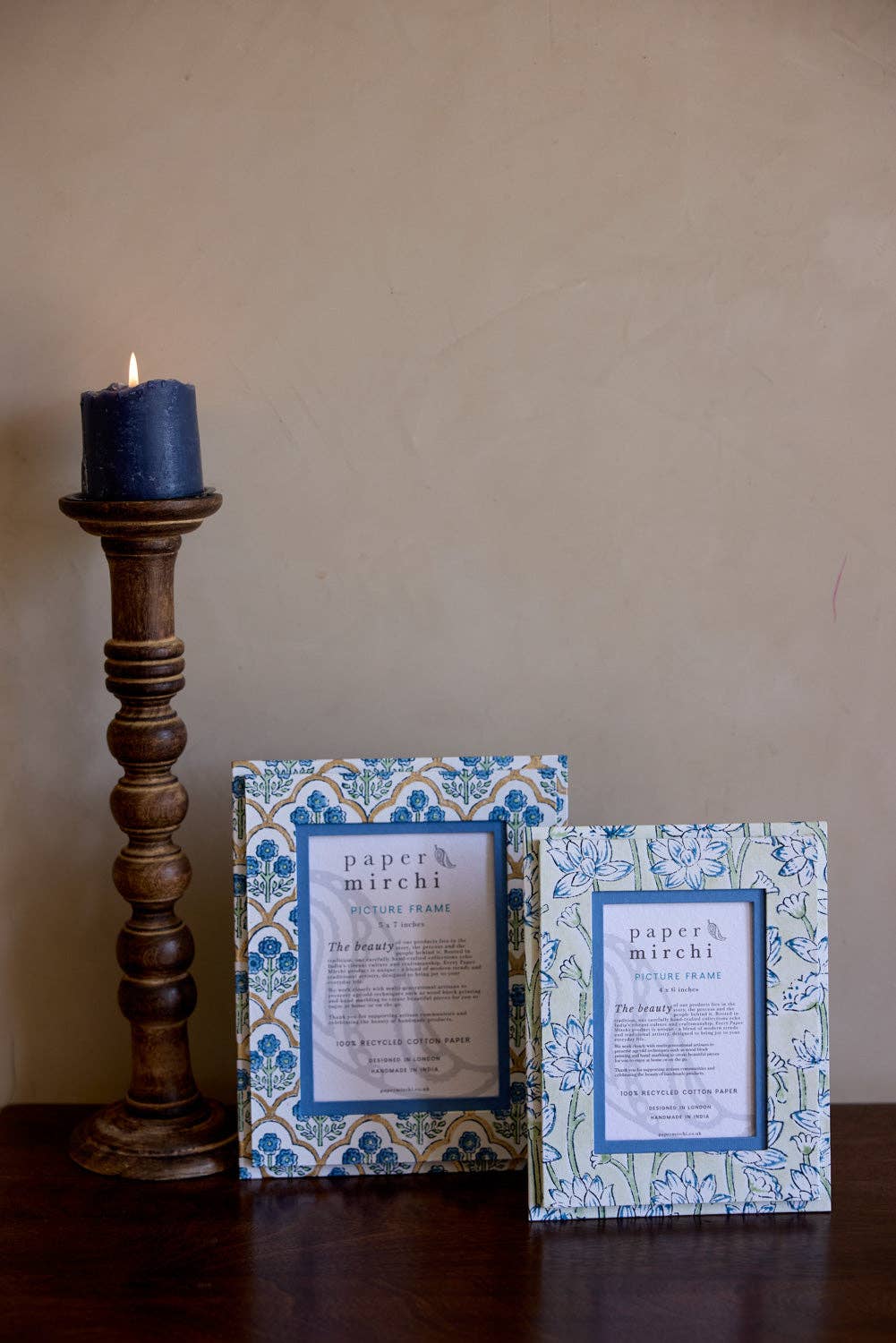 Block Printed Picture Frame - Trellis Indigo