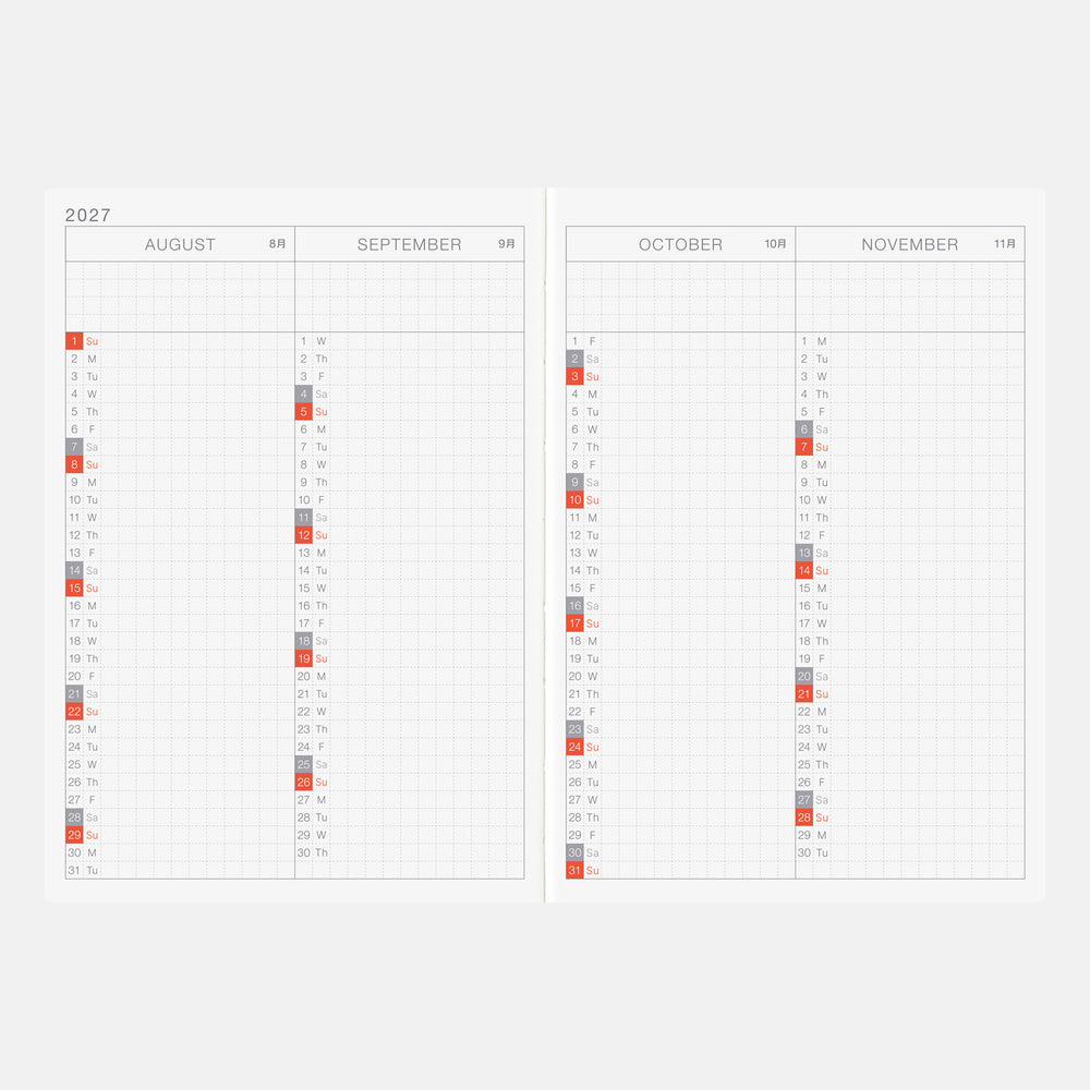 A6 Techo 2027 English Original Book [Daily/Jan. start/Mon. start]