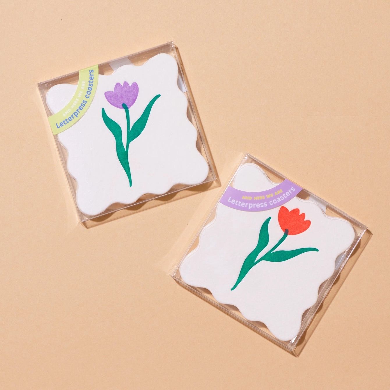 Reusable Letterpress Coasters - Printemps Tulips